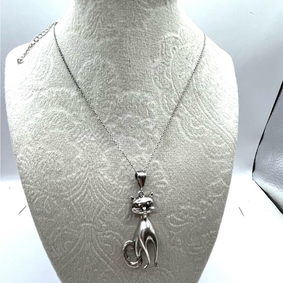 Cat with fish Pendant Adorable cat /kitten necklace Large Oversized Cat 18” - Picture 5 of 12